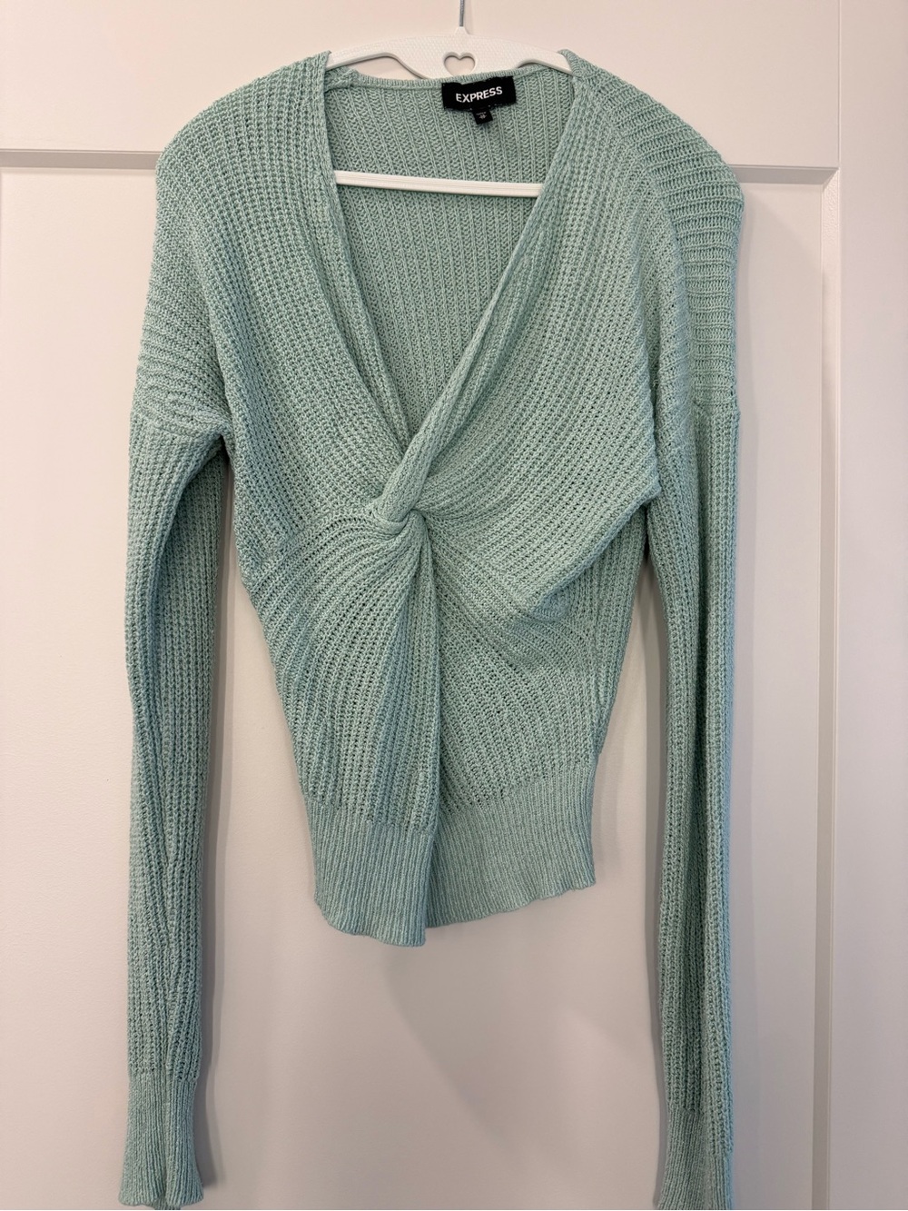 Express Mint Twist-Front V-Neck Sweater